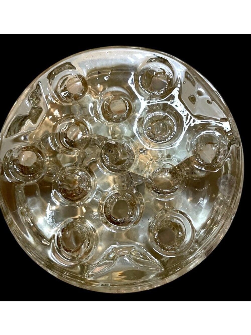 Vintage Clear Glass Flower Frog Round Floral Arrangement Holder 5 Inches